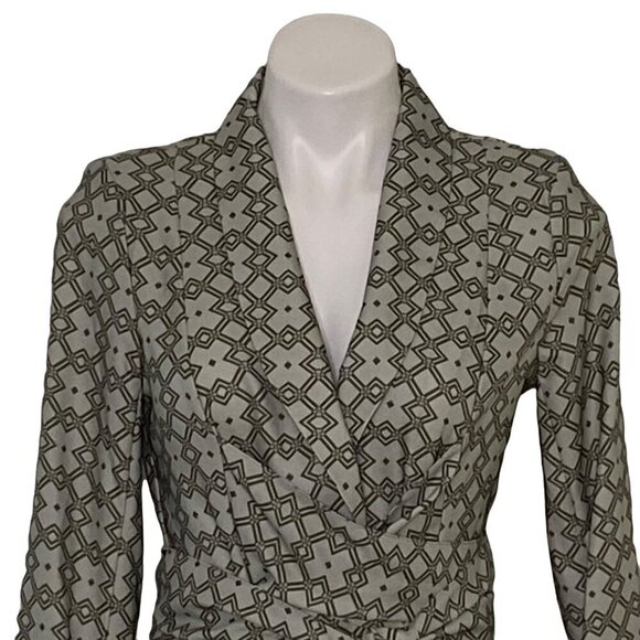 ASOS NWT Monogram Print Mini Tux Dress, Gray Khaki Cuffed Sleeves Women's 6 (US) - Picture 2 of 12